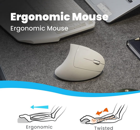 Perixx PERIMICE-713W Ergonomic Vertical Wireless Mouse - Adjustable DPI, 6-Button Design, Long-Range Connectivity, Right-Handed Use, White