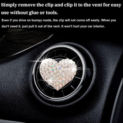 XINLIYA Car Air Vent Clips, 2Pcs Bling Heart Charm Air Conditioning Outlet Clip, Crystal Rhinestone Vent Clip, Sparkly Car Interior Decoration Cute Accessories for Women Girls（White）