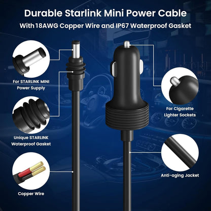 daboot Starlink Mini 12V Cable - 12-48V Car Cigarette Lighter to DC Power Cable Adapter Charging Cord for Star Link Mini Car, RVs, Trucks & Ship (5M/16.4FT)