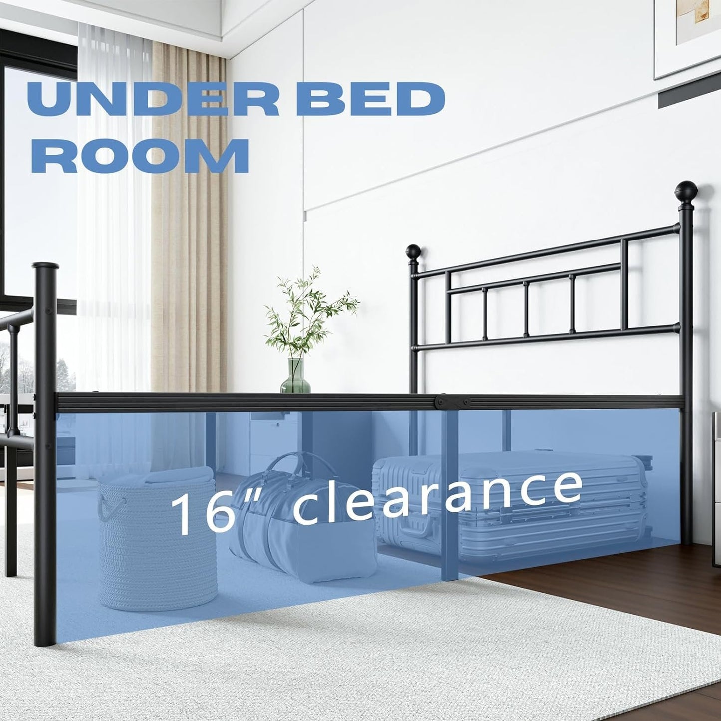 FDLOGW 18 in High Metal Full Size Bed Frame with Headboard & Footboard, Platform Bed Frame Full Size Mattress Foundation, No Box Spring Needed, Easy Assembly, Heavy Duty