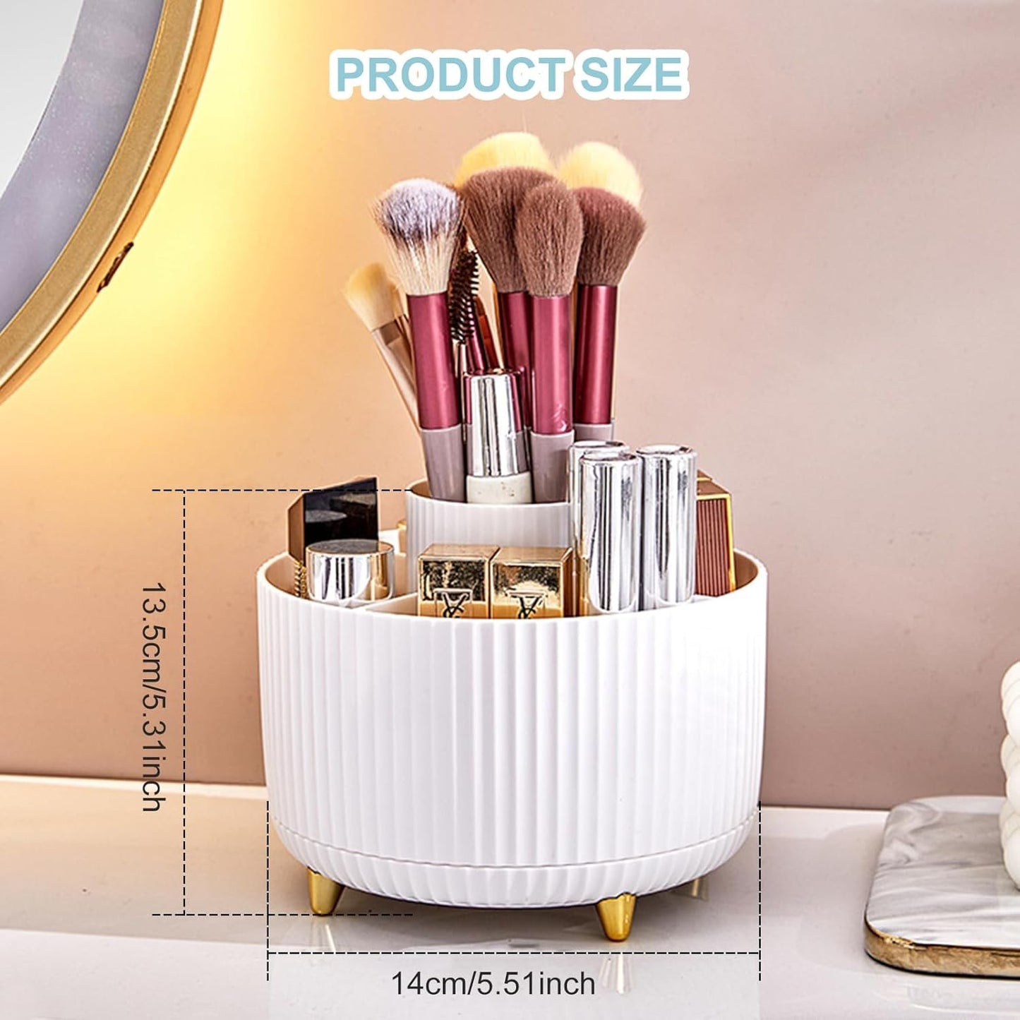 Cayxenful Pencil Holder For Desk,5 Slots 360°Degree Rotating Desk Organizers And Accessories,Desktop Storage Stationery Supplies Organizer, Cute Pencil Cup Pot For Office, School, Home (White)