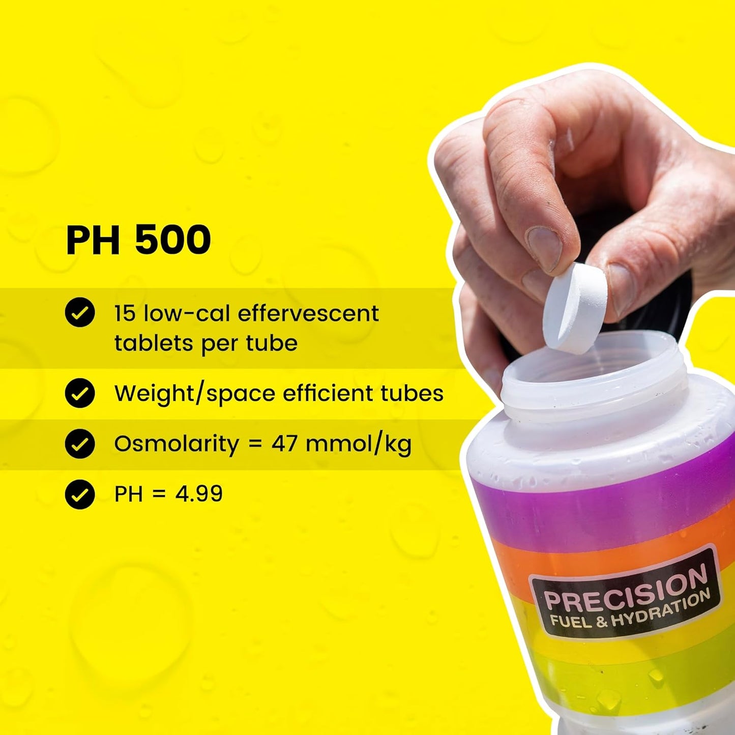 Precision Hydration Lite Electrolyte Drink - Multi Strength Effervescent Hydration Tablets - Low Calorie, Gluten Free, Vegan/Vegetarian Friendly, NSF (1 Tube, 500mg/L - Yellow Tube)