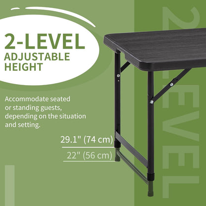 Outsunny 4 FT Folding Outdoor Dining Table for 4, Height Adjustable Rectangular Patio Table with HDPE Tabletop and Steel Frame, Dark Grey