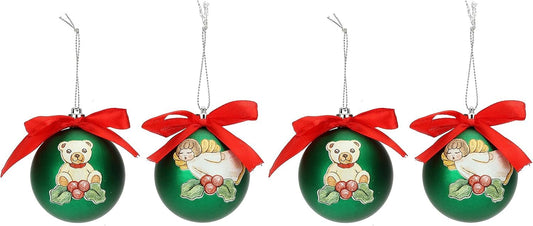 THUN - Christmas 2022 - Set of 4 Decorated Christmas Tree Baubles in Green Version - Christmas Gift Idea 2022 - PS; 100% Polyester - Diameter 6 cm