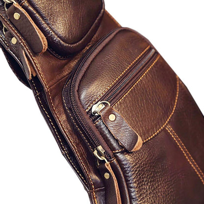 Leather Sling Bag Crossbody Backpack for Men Women Outdoor Travel Camping Shoulder Chest Day Pack Vintage Backpacks Daypack