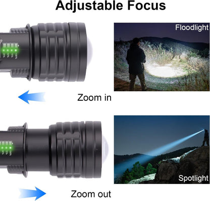 Flashlight Rechargeable, 5 Modes LED Torch Light 500000 High Lumen Super Bright, Zoomable, Water-Resistant, Tactical Flashlights for Camping, Hiking, Emergencies, Dog Walking Outdoor Indoor(2 Pack)