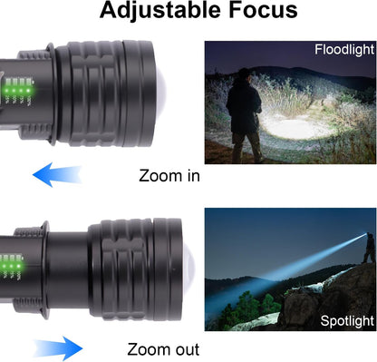 Flashlight Rechargeable, 5 Modes LED Torch Light 500000 High Lumen Super Bright, Zoomable, Water-Resistant, Tactical Flashlights for Camping, Hiking, Emergencies, Dog Walking Outdoor Indoor