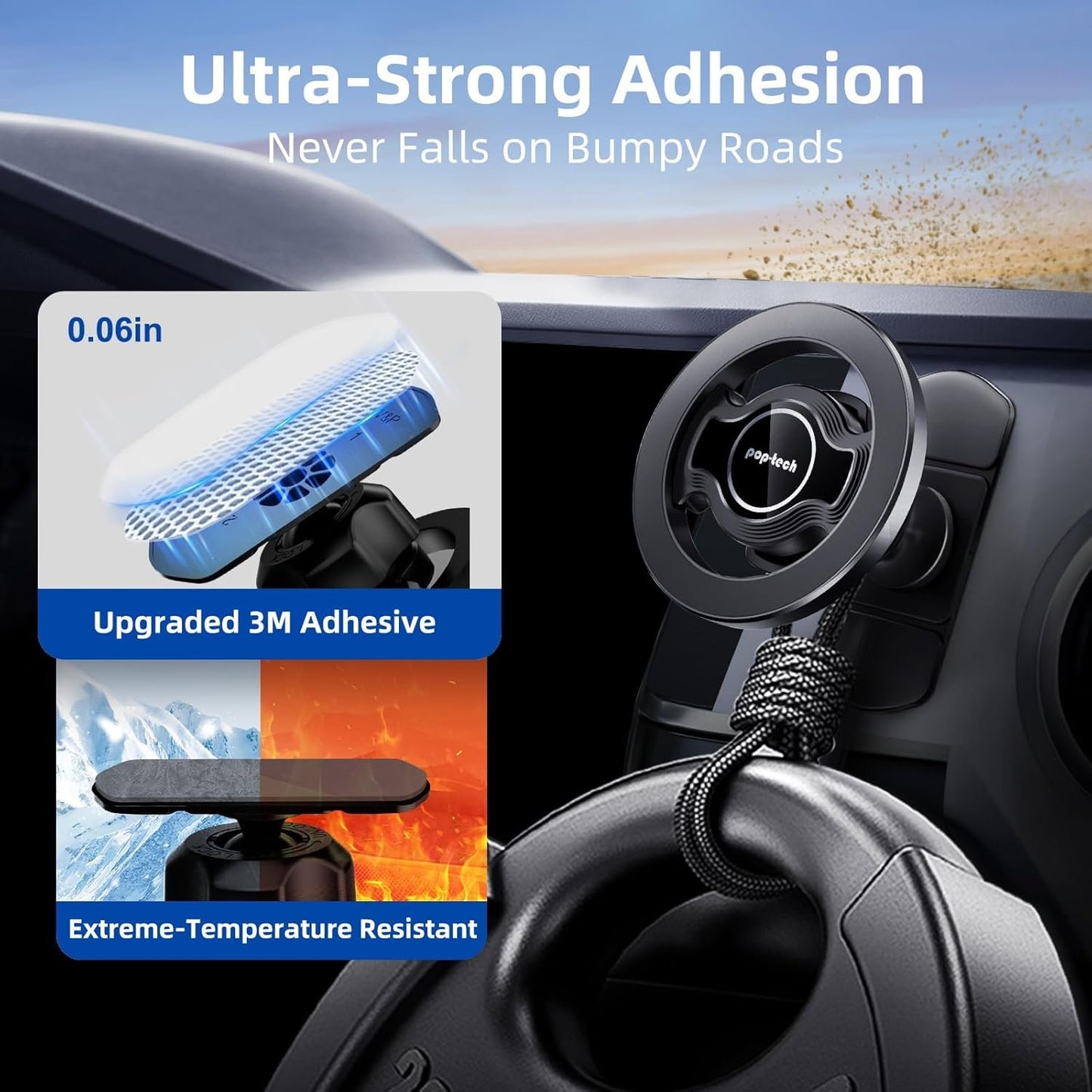 pop-tech for MagSafe Car Mount Dashboard, [Upgrade Adhesive] Universal Magnetic Phone Holder for Car Dash, Strong Magnets Cell Phone Holder Inclined Fit for iPhone 16 Pro Max 15 14 13 12 Series