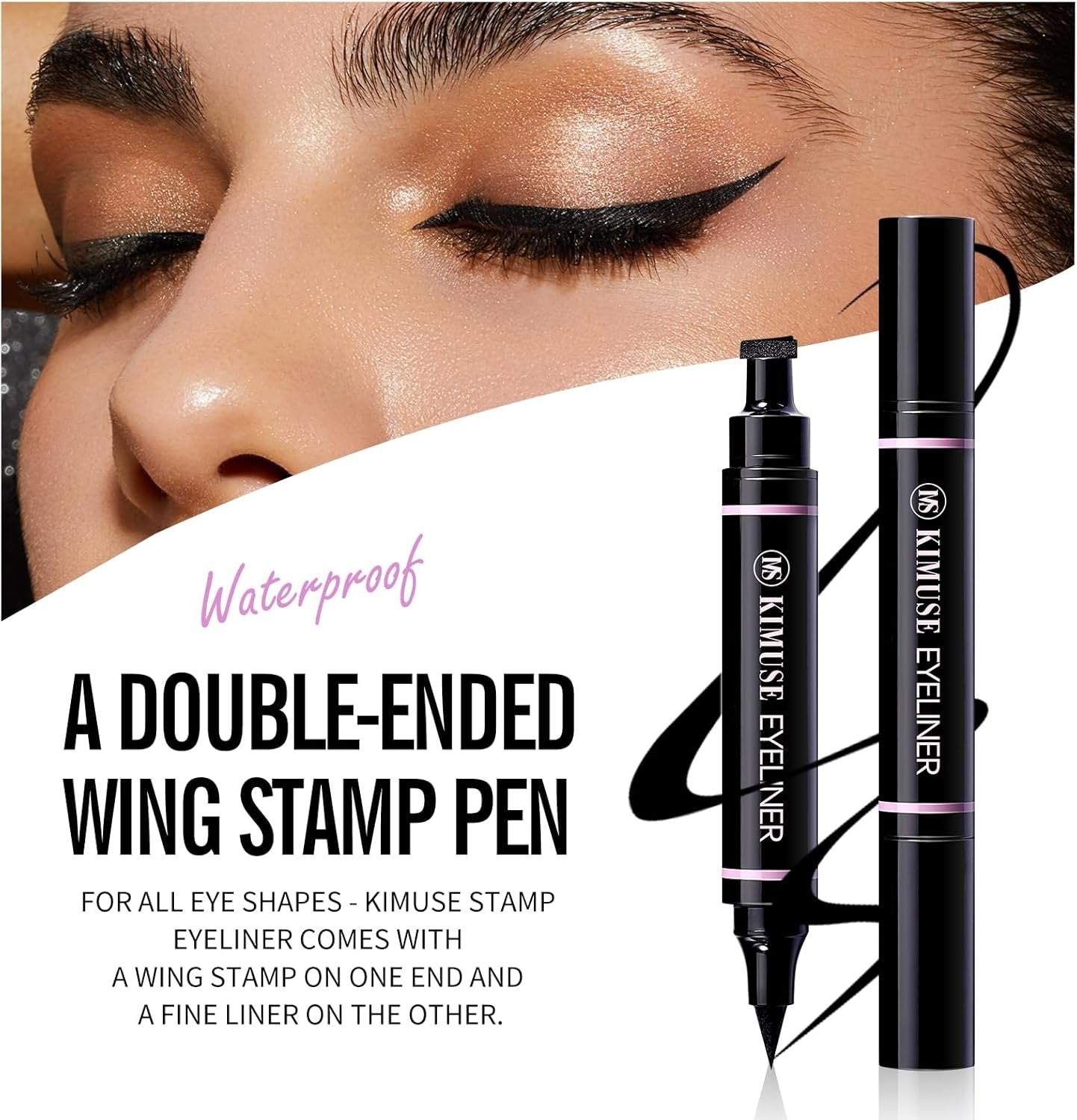 KIMUSE Winged Eyeliner Stamp, Eyeliner Pens for Perfect Wing Cat Eye Stamp Eyeliner Waterproof Smudge Proof, Long Lasting Eye Makeup Liquid Eye Liner (BLACK)