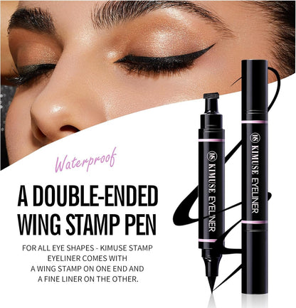 KIMUSE Winged Eyeliner Stamp, Eyeliner Pens for Perfect Wing Cat Eye Stamp Eyeliner Waterproof Smudge Proof, Long Lasting Eye Makeup Liquid Eye Liner (BLACK)