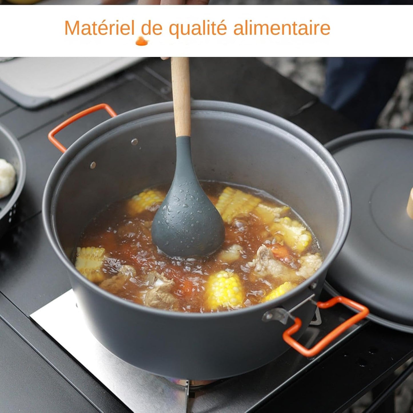 Camping Pot, Portable large Capacity Pan, Heat Resistant Lightweight Steamer, Perfect Picnic Gear 11,81 x 7,48 Inch for Backpacking, Outdoor Travel, Hiking, Boiling Meals Efficiently