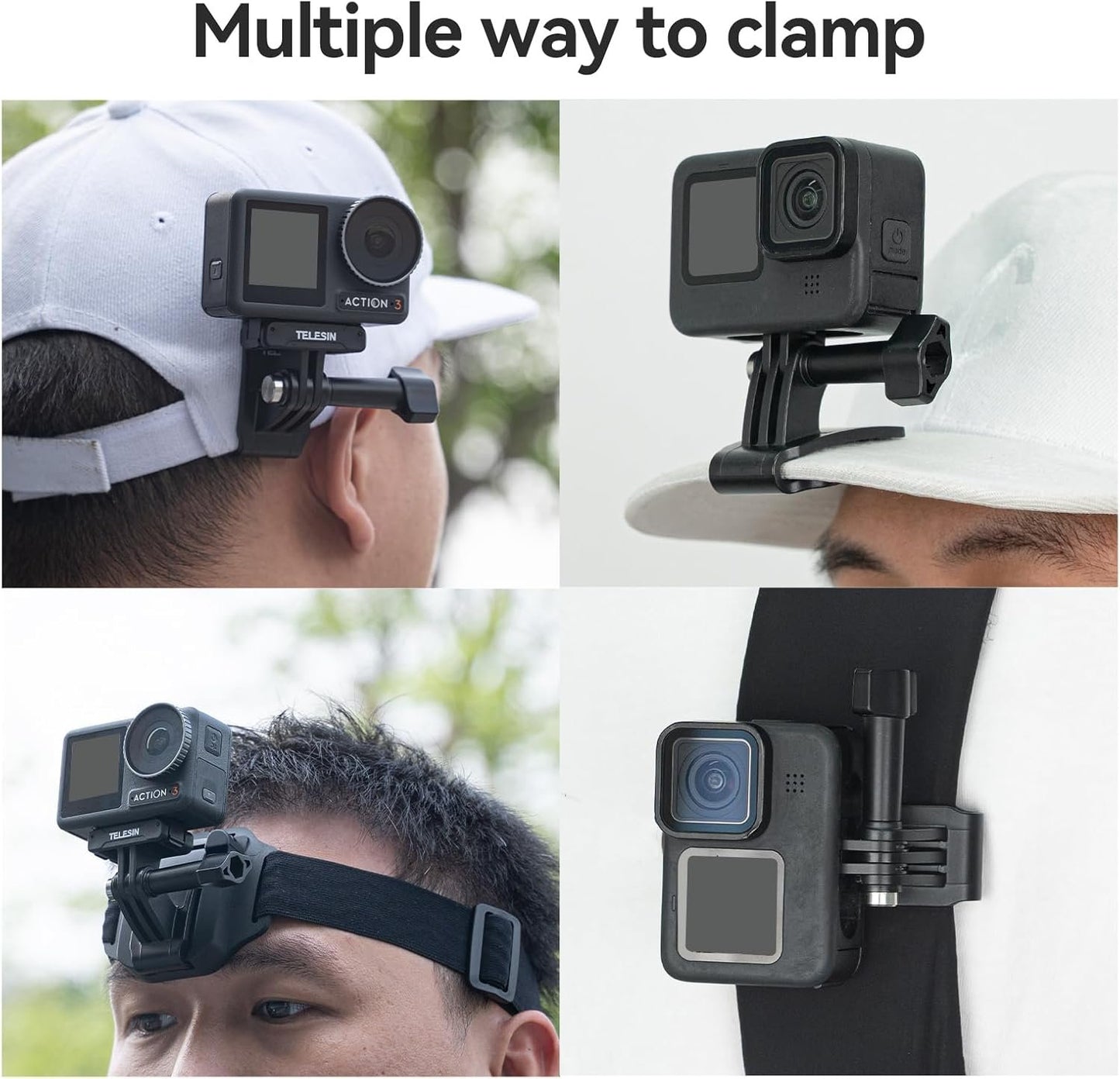 Adaptom° Head Band Holder Cap Clip 2 in 1 Action Cam/Cell Phone Head Harness with Cell Phone Clip for Most Action Cameras and Smartphones
