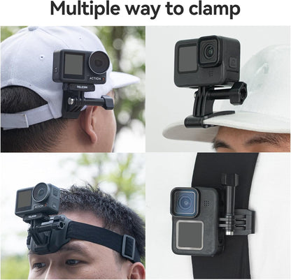 Adaptom° Head Band Holder Cap Clip 2 in 1 Action Cam/Cell Phone Head Harness with Cell Phone Clip for Most Action Cameras and Smartphones
