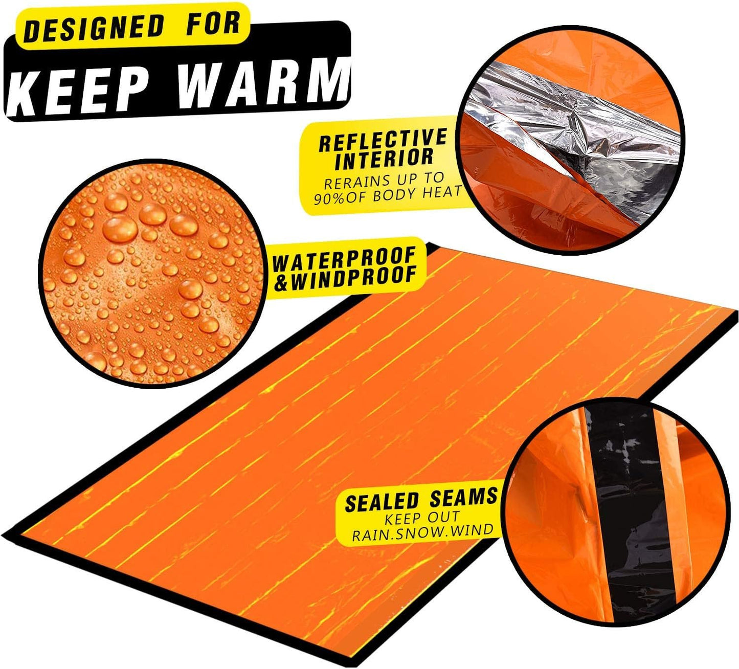 TOBWLOF Emergency Sleeping Bag, Lightweight Life Bivy Sacks with Whistle, Mylar Emergency Bivy Survival Rescue Blanket, Windproof Outdoor Thermal Sleeping Bag for Hiking, Camping, Traveling