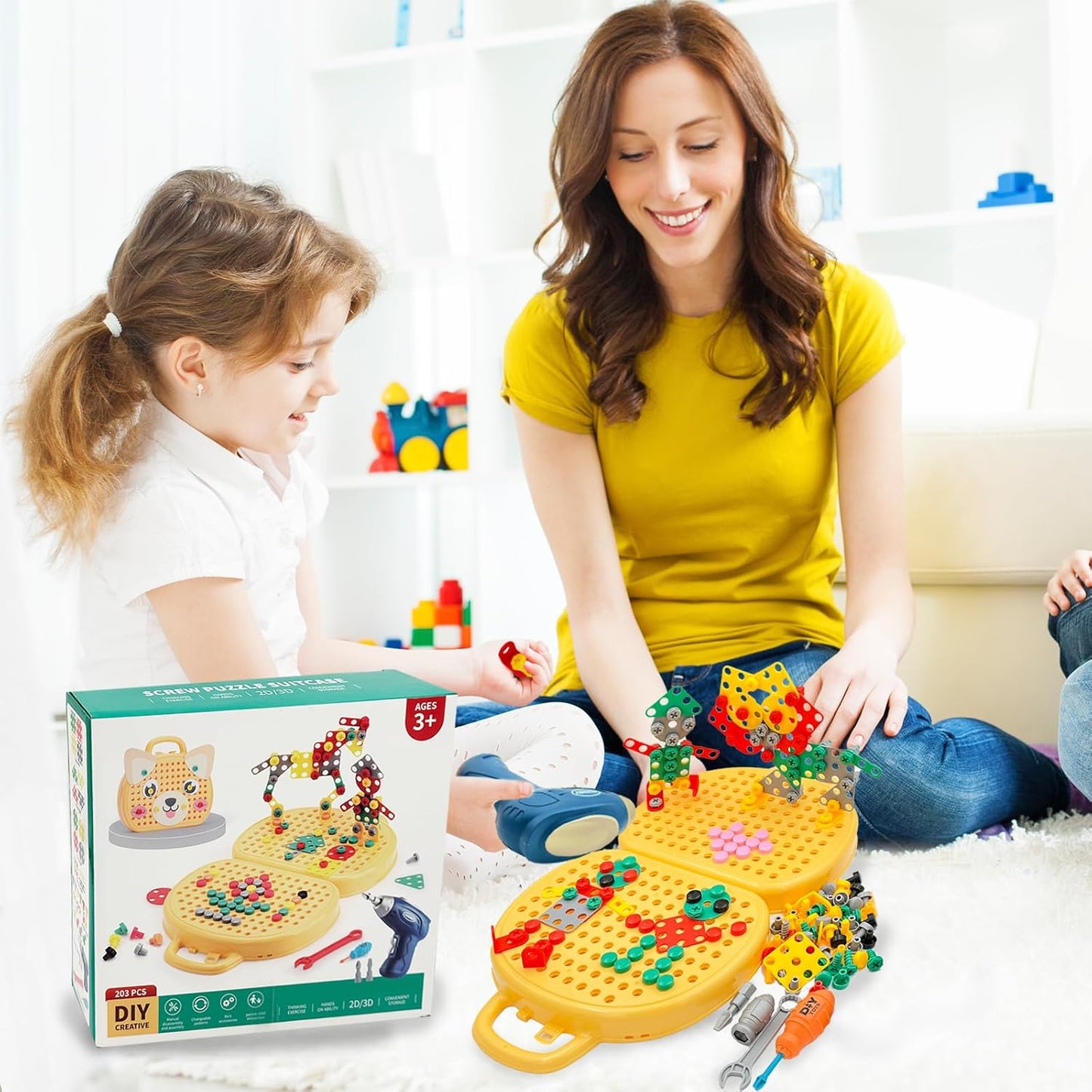 PICKONA 204 Pieces Montessori Toys - Montessori Toy Box with Drill, Magic Montessori Tool Box, Magic Montessori Play Toolbo Toy Box, Kids Toy