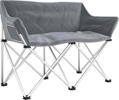 Outsunny Double Camping Chair, Oversized Camping Loveseat for Adults, Heavy Duty Folding Camp Chair with Side Pockets for Hiking, Picnic, Beach, Support 529 lbs, Grey