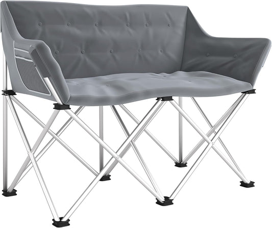 Outsunny Double Camping Chair, Oversized Camping Loveseat for Adults, Heavy Duty Folding Camp Chair with Side Pockets for Hiking, Picnic, Beach, Support 529 lbs, Grey