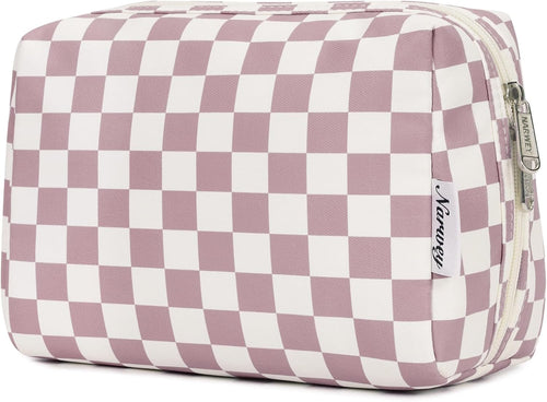 Narwey Toiletry Bag Large Beauty Case Organizer Makeup Kit Toiletry Bag Makeup Bag Women Girls, Pink Checkerboard, Toiletry Bag