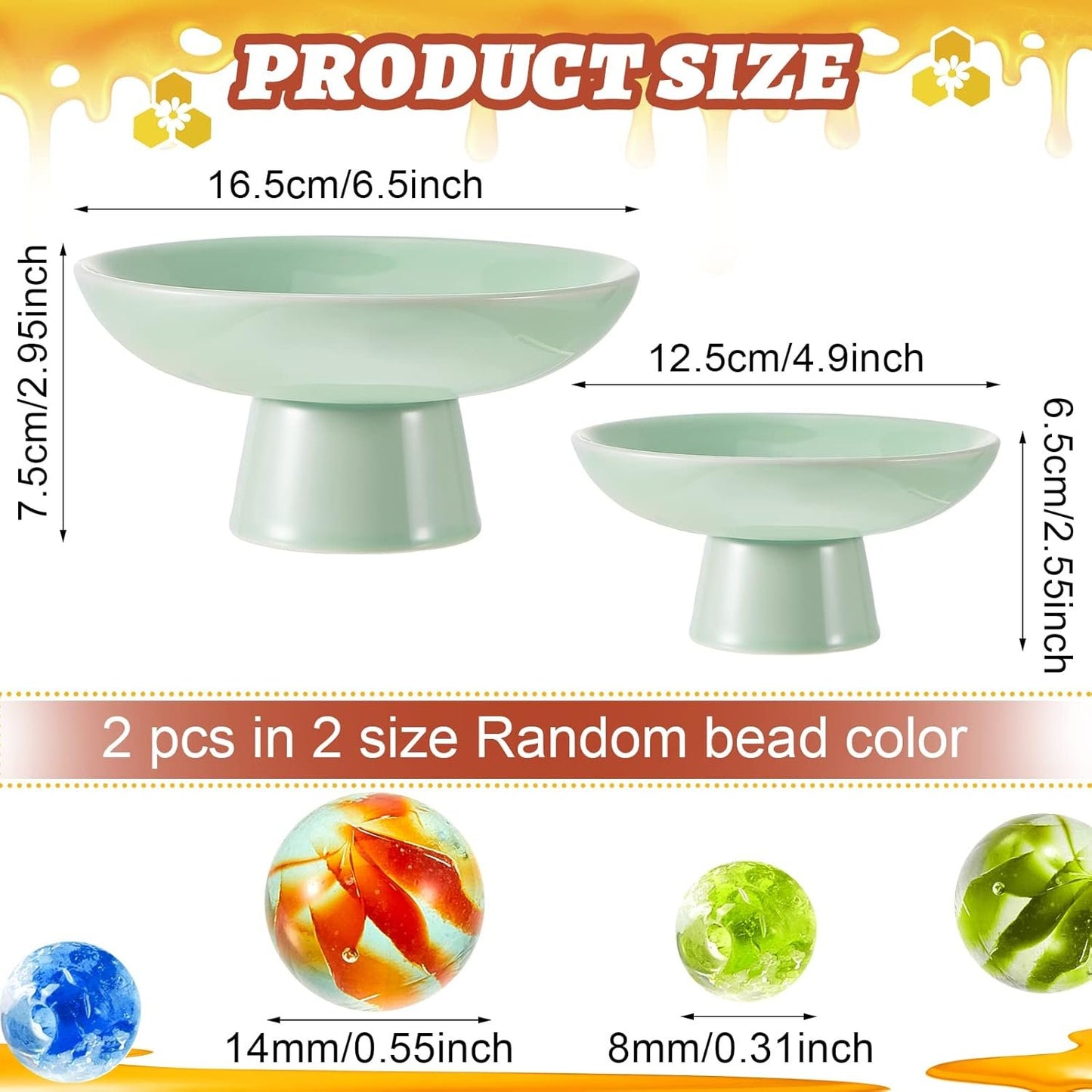 2 Pcs Bee Watering Station Bee Watering Ceramic Bowl with 140 Glass Marbles Bee Cups for Garden Decorative Water Station for Home Yard Feeding Watering Bees Butterflies Beekeeping Equipment
