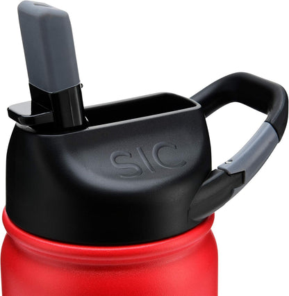 SIC (Seriously Ice Cold) Red 27 Oz. Travel Sport Bottle Double Wall Stainless Steel Vacuum Insulated No Sweat Bottle with Carabiner Lid - BPA Free Drinkware. Stainless & Powder Coated Colors