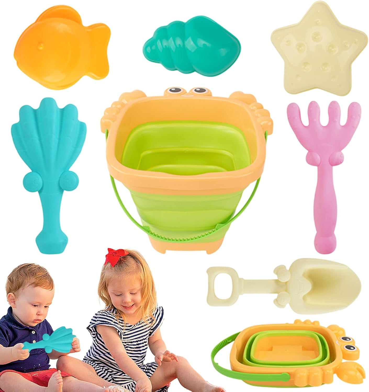 Fbinys Beach Sand Toy, Children's Sand Shovel with Foldable Bucket, Outdoor Interactive Play Set, Digging, Stacking, And Shaping Castles for Kids Aged 3-10 Years Old