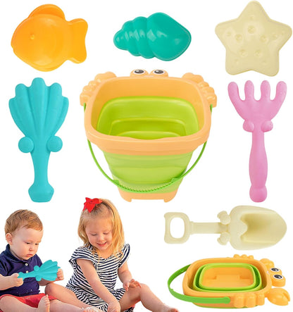Fbinys Beach Sand Toy, Children's Sand Shovel with Foldable Bucket, Outdoor Interactive Play Set, Digging, Stacking, And Shaping Castles for Kids Aged 3-10 Years Old