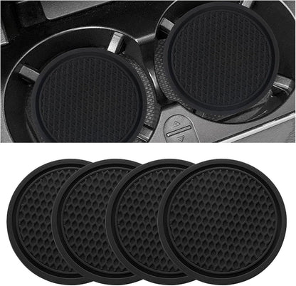 JDFHFGB 4 Pcs Car Cup Coasters,Non-Slip Silicone Cup Mats, Universal Fit for Vehicle Cup Holders,Anti-Spill Interior Car Accessories for Drinks (Black)