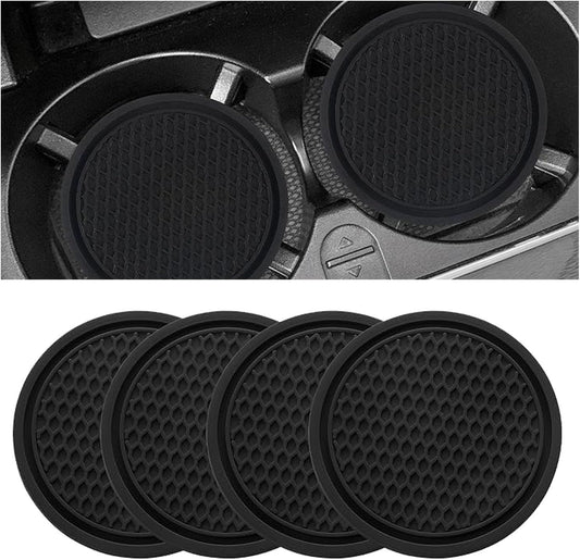 JDFHFGB 4 Pcs Car Cup Coasters,Non-Slip Silicone Cup Mats, Universal Fit for Vehicle Cup Holders,Anti-Spill Interior Car Accessories for Drinks (Black)