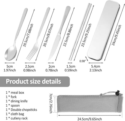 Stainless Steel Travel Cutlery Set with Case, Portable Stainless Steel Flatware Set for Camping Office Travel and Outdoor Dining Dishwasher Safe