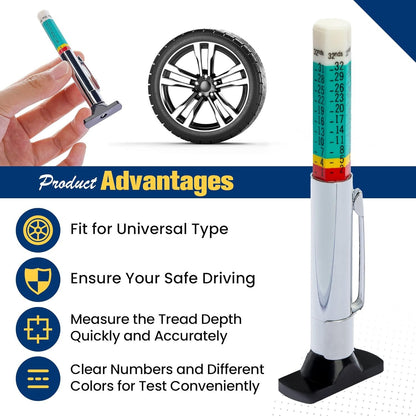WSERE 2 Pieces Car Tire Depth Gauge Tester Tyre Tread Metric Gage Motors Measures Tool, Fast Accurate Measurement and Ensure Safety