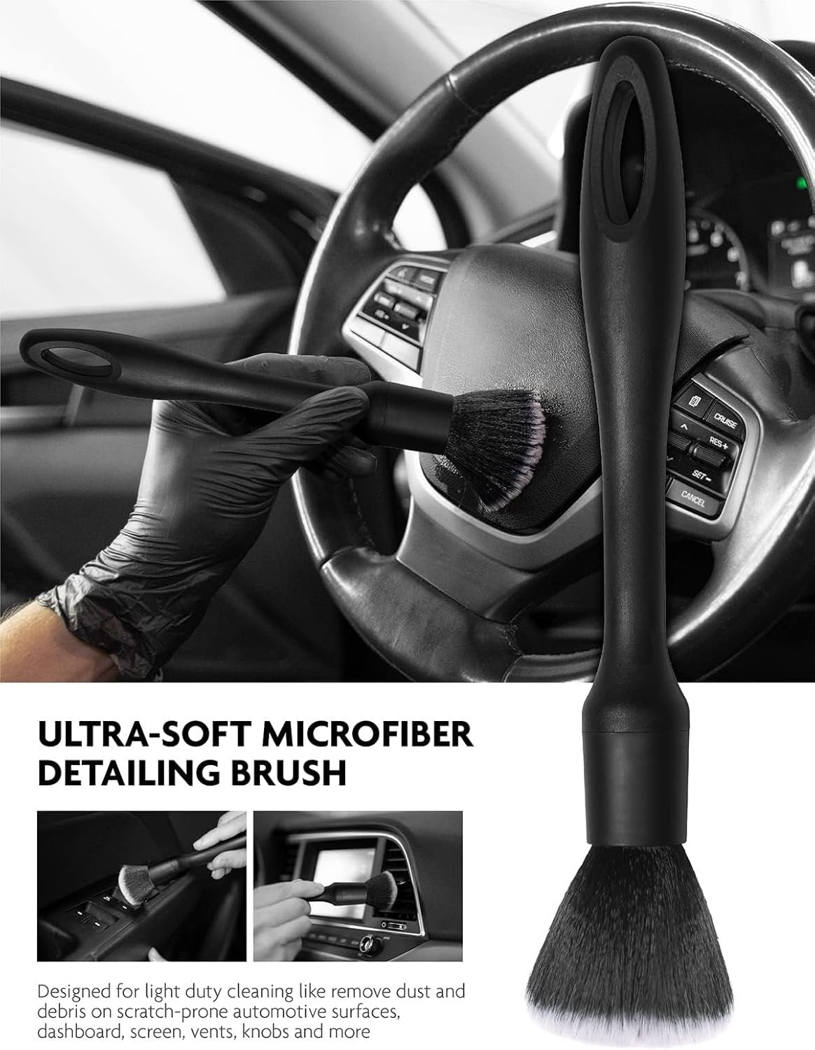 11PCS Car Interior Cleaning Dust Brush Detailing Set, Microfiber Cloth & Applicator, Single-Head Detailing Brushes, Natural Bristles, Scratch-Free & Ultra-Soft for Seats Leather Care or Cleaning