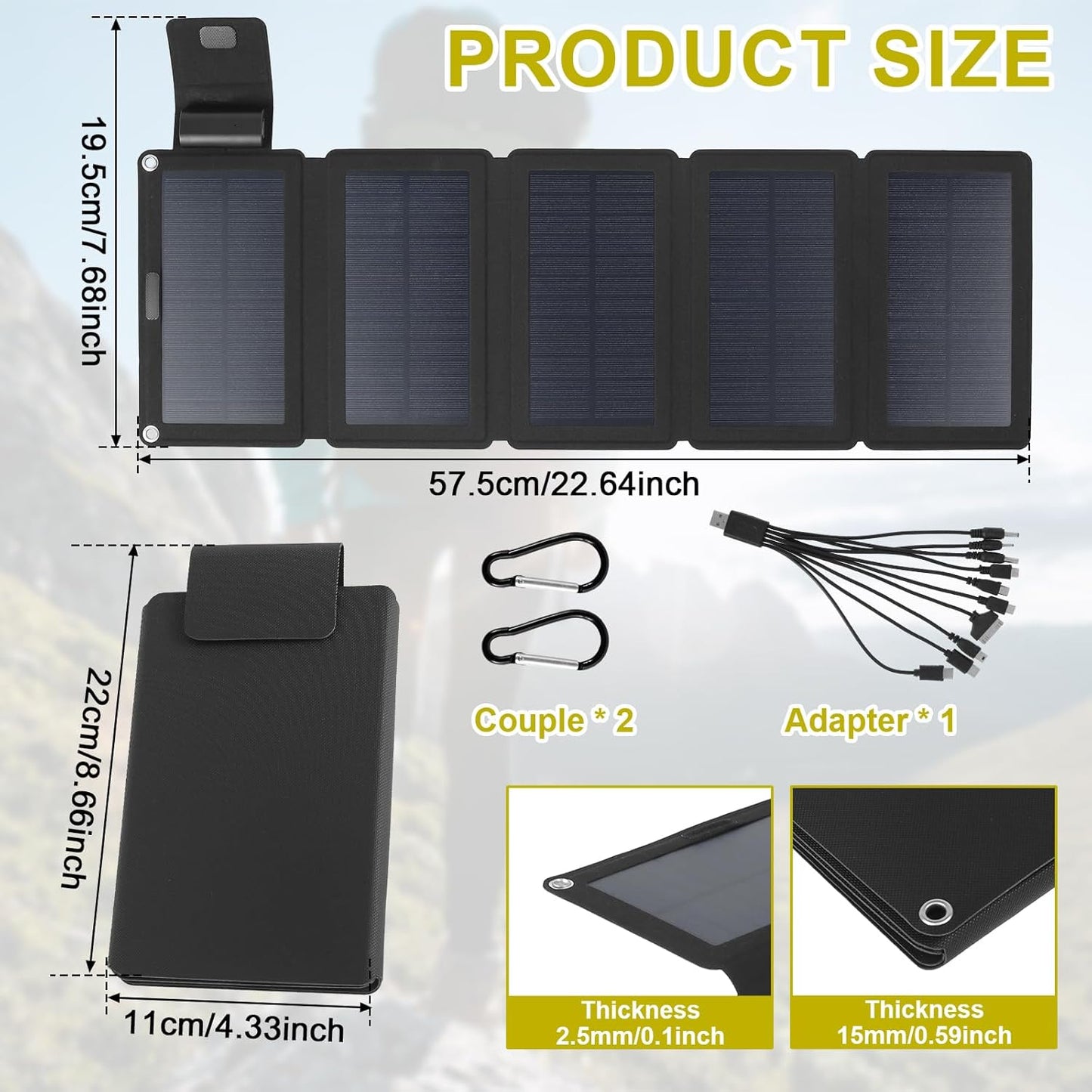 DJAPWPX 20W Folding Solar Panel Charger IP55 Waterproof Portable Solar Panel with Climbing Buckles USB TYPC Solar Power Charger Outdoor Solar Panel Phone Chargers for Outdoor Camping Hiking (B)