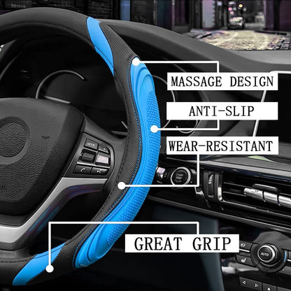 XINLIYA 15 Inch Car Leather Steering Wheel Cover, Automotive Accessories Elastic Breathable Anti-Slip Soft Wheel Protector Fits Men and Women, Suitable for SUVs, Trucks, Vehicles and RVs（Blue）