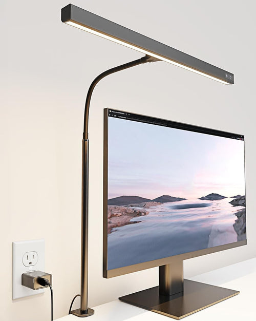 LED Desk Lamp for Office Home, SUPERDANNY Eye-Caring Desk Light with Adjustable Gooseneck, 12W Touch Control Dimmable Brightness, Architect Clamp Lamp with USB Adapter for Reading Study Workbench
