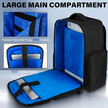 Travel Backpack Fits for PS5/PS5 Pro, Protective Carrying Case Storage Bag Compatible with Playstation 5/PSP Handheld Console/15.6'' Laptop/Gaming Accessories