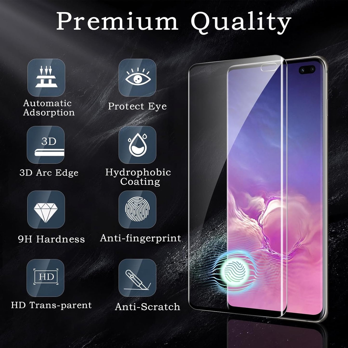 2 Pack Screen Protector for Samsung Galaxy S10 Plus 2 Pack Camera Lens Protector, 3D Tempered Glass Film, Ultra HD 9H Hardness Case Friendly Anti Scratch Ultra Resistant Shatter Protection