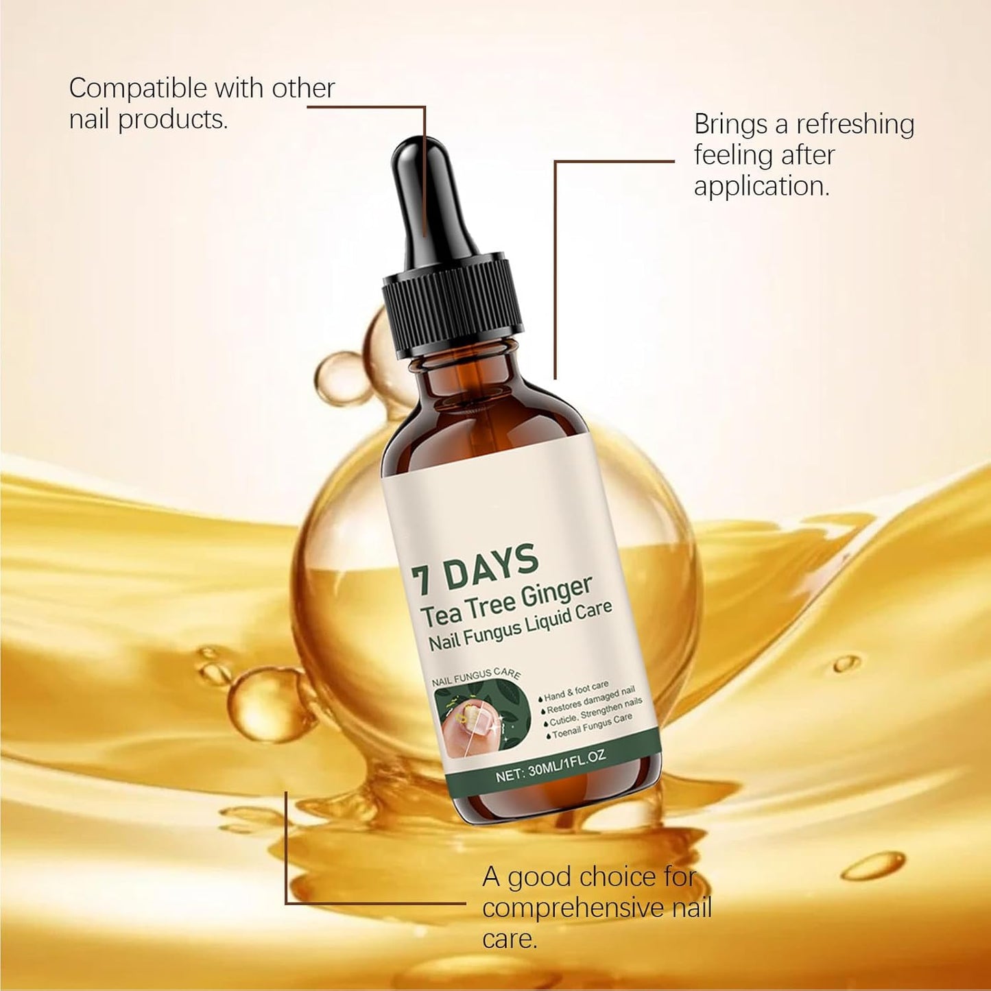 7 day Ginger Nail Care Spray Serum,Nail Oil for Growth and Strength Helps Nails Healthy Grow, Nail Care Spray Multi-Use Nail Nourishing Serum, Nail Growth Oil, 30ml (1pcs)