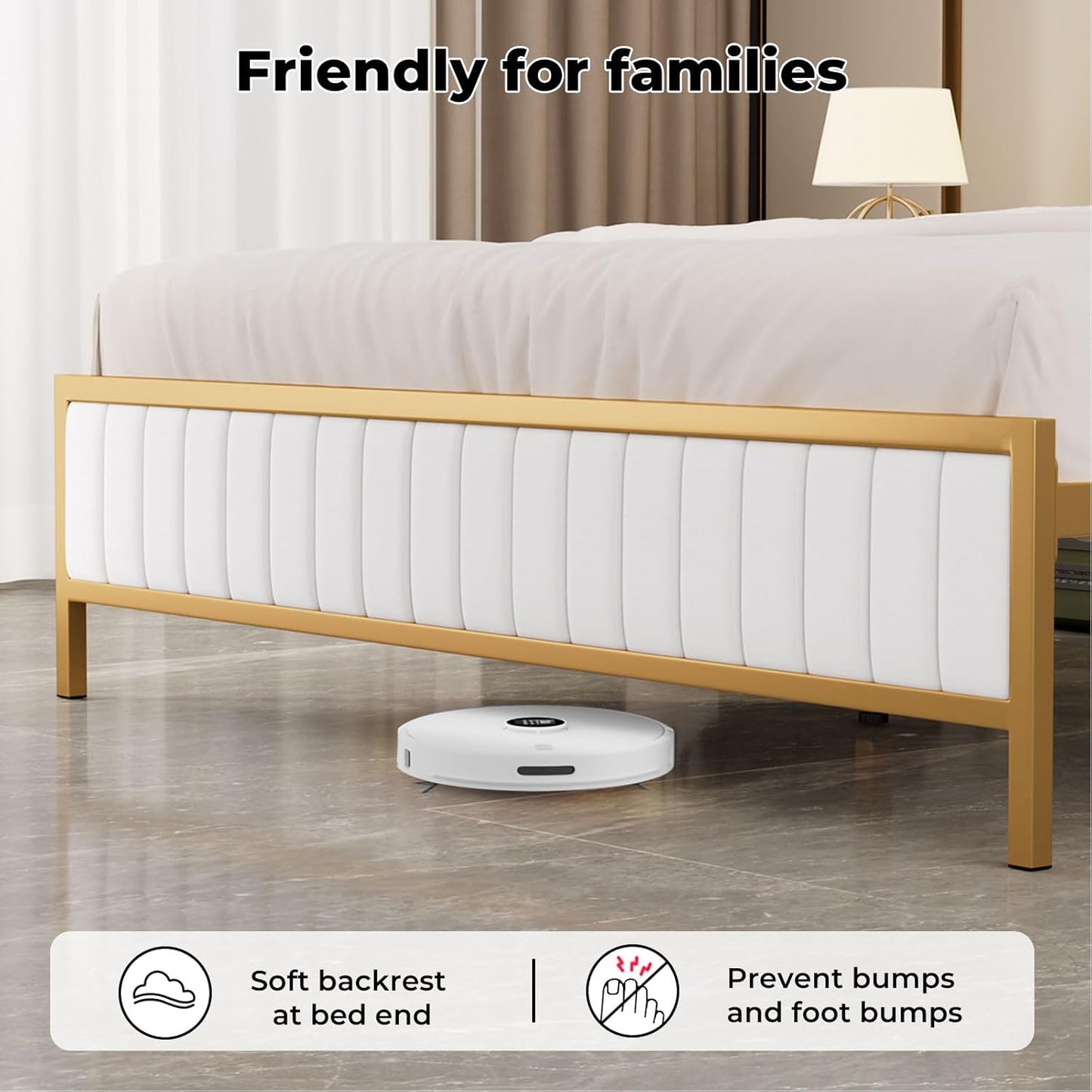 Levede Metal Queen Bed Frame, PU Fabric, Upholstered Headboard, Elevated Design, Under Bed Storage Space,13 Metal Slats Support, Easy Assemnly Platform Bed, Beige