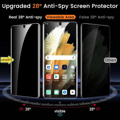 Lesakit 2 Pack Privacy Screen Protector for Samsung Galaxy S21 Ultra 6.8 inch, Anti Spy TPU Flexible Screen Protector [Support Fingerprint ID], True 28°, High Sensitivity, Case Friendly