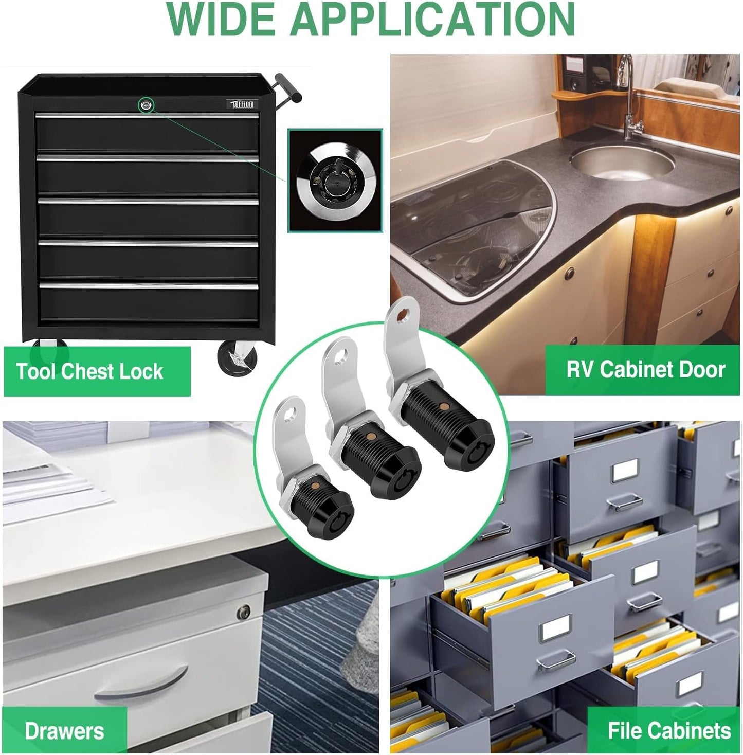 5 Pack Tool Box Lock with Keys, 5/8" RV Storage Lock Keyed Alike, Cabinet Lock Cam Locks for Toolbox Lock Replacement Mailbox RV Compartment Locks with Manual (Black -5 Pack, 5/8 Inch)