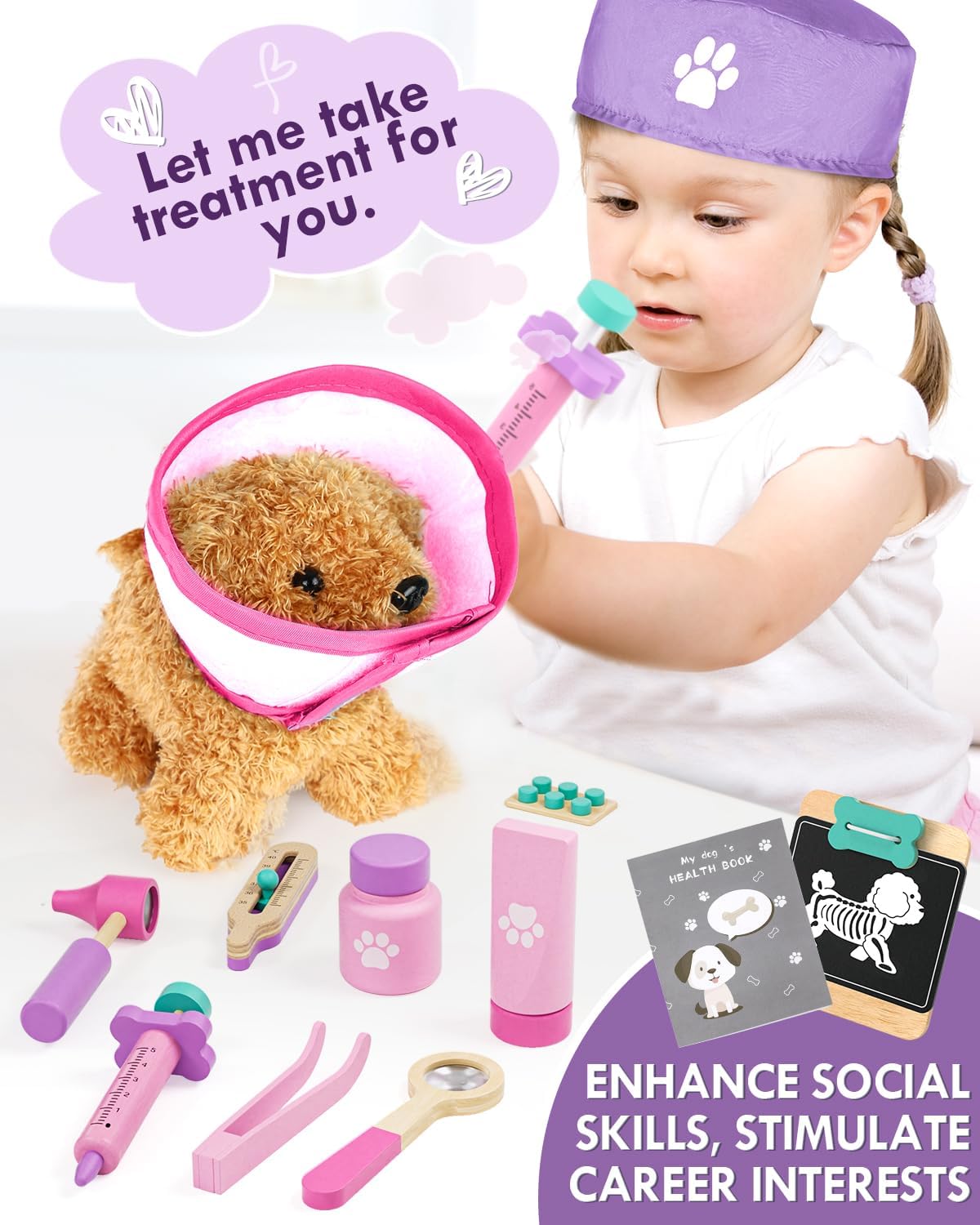 Lehoo Castle Kids Doctor Set, Pet Care Play Set, Vet Dog Pretend Play Doctor Kit Kids with Doctor Costume Doctor Bag Stethoscope, Role Play Set for 3 4 5 Year Boys Girls