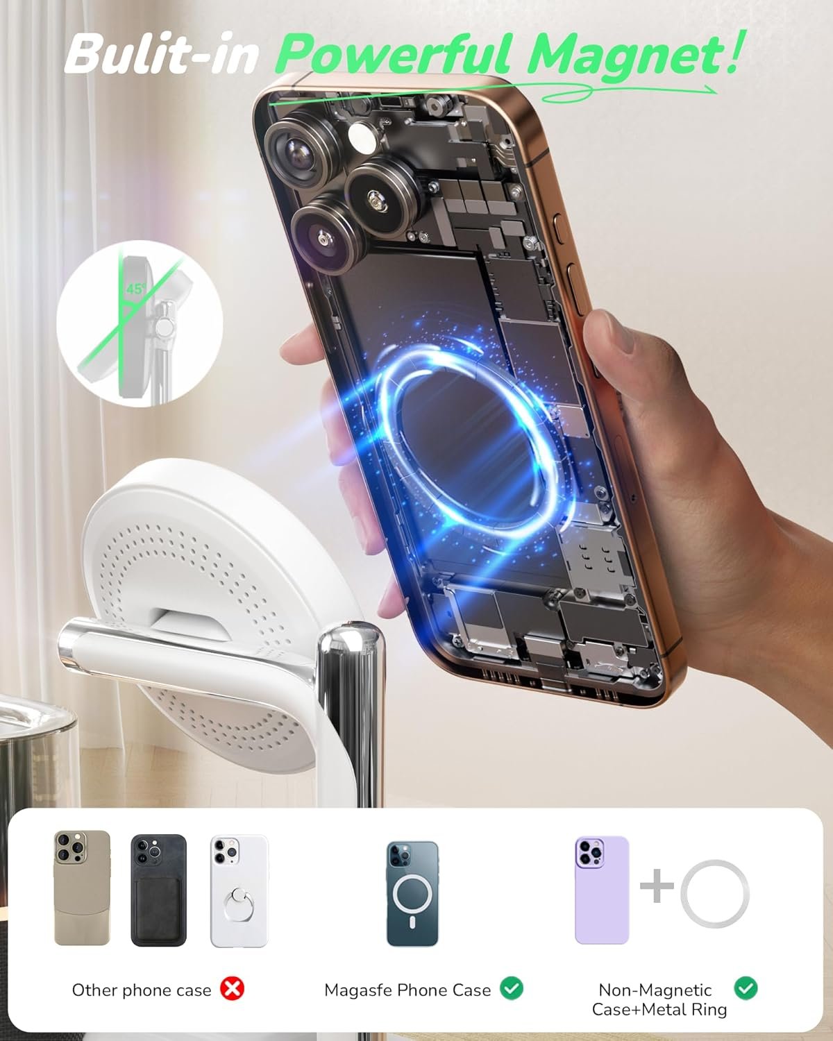 5 in 1 Wireless Charger with Alarm Clock for A pple,Mag-Safe Charging Station for iPhone 16/15/14/13/12,iWatch Series 10/9/Ultra 2/8/7/SE/SE2/6/5,Air-Pods 4/3/Pro/2,Magnetic Charger Stand(White)