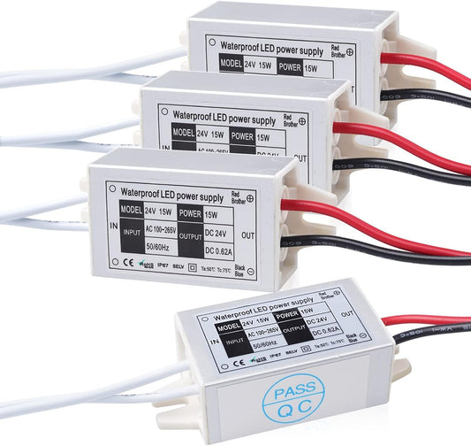 Klarlight IP67 Waterproof 15W LED Driver - 4-Pack 110V AC to 24V DC Converter for LED Strip Lights and Displays