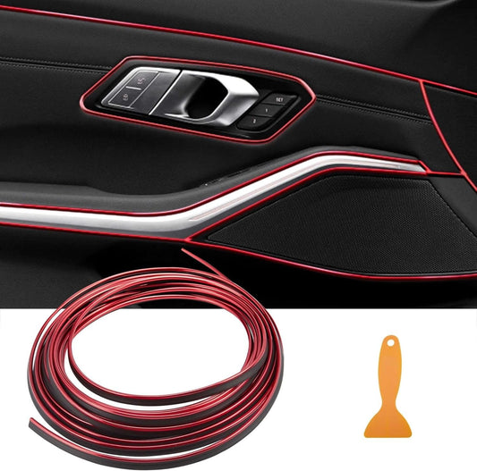 TOMALL Car Interior Moulding Strip Car Decorative Filler Insert Strips 5M(16ft) Flexible Electroplating Decoration Styling Dashboard Accessories with Installing Tool (Red)