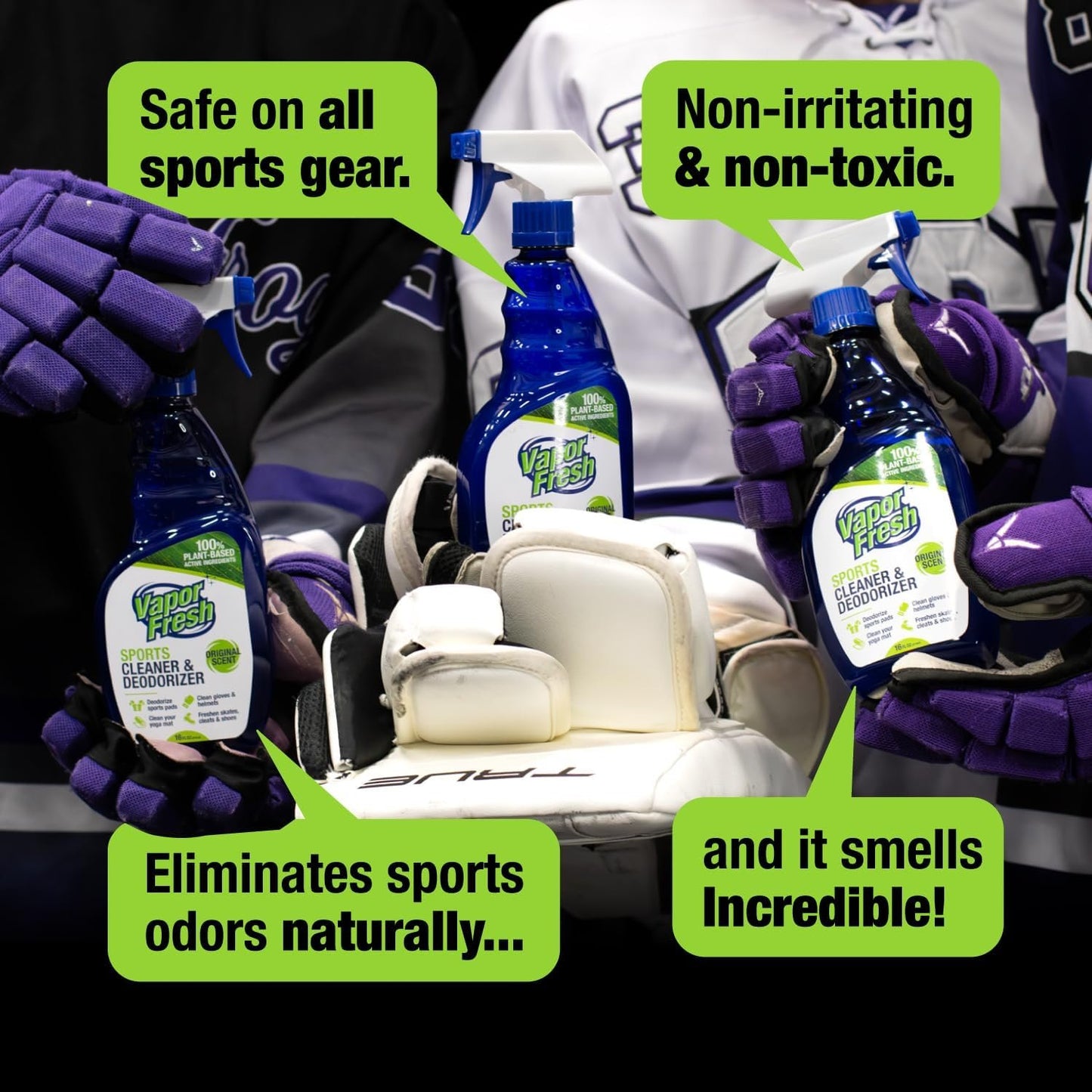 Vapor Fresh Sports Cleaner and Deodorizer, 16 Fl Oz, Hockey and Sports Gear Odor Eliminator, Boxing Glove Deodorizer, Gym Equipment Spray, Natural and Plant Based (1-Pack)
