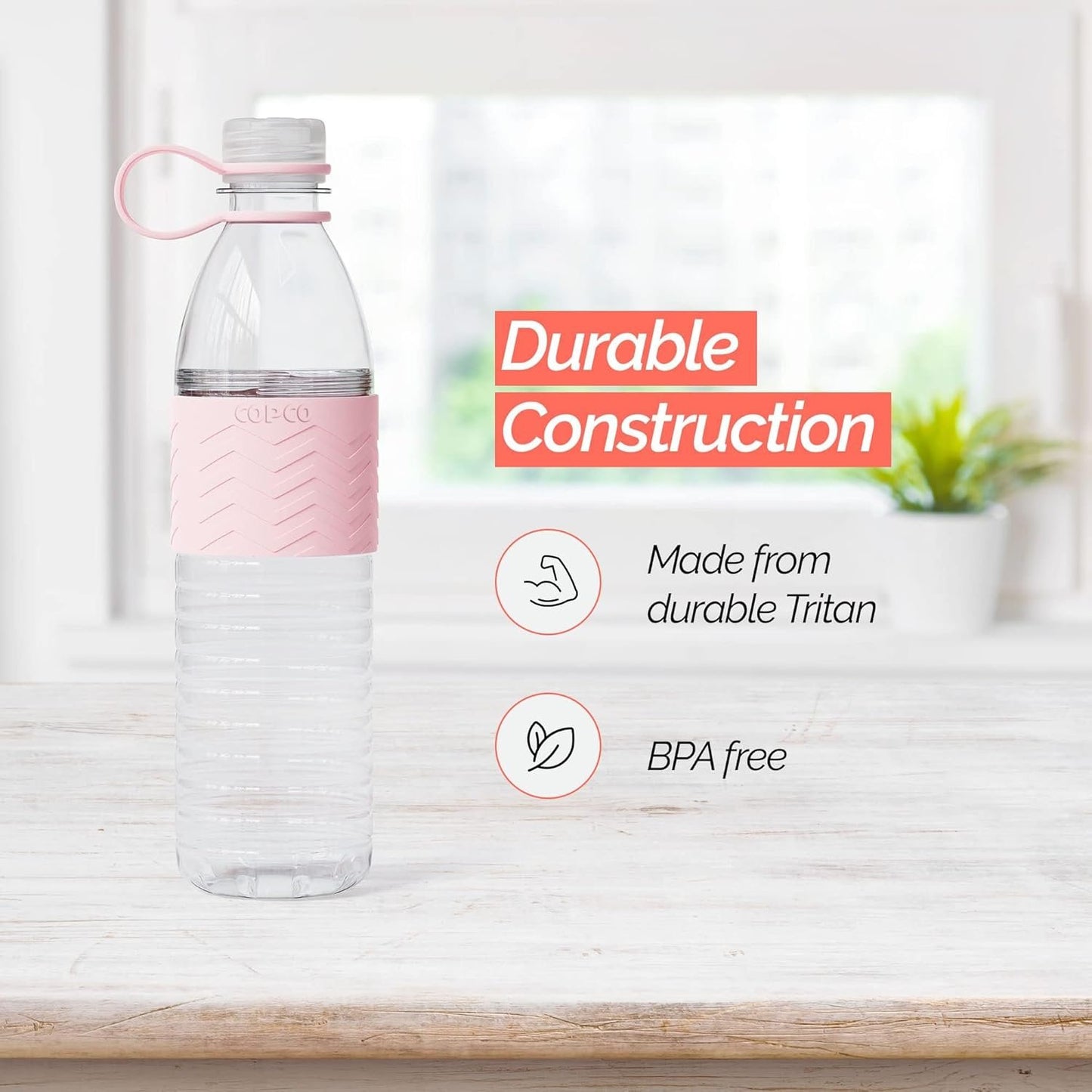 Copco Hydra 20 oz Tritan Water Bottle with Leak-Proof Lid & Textured Grip - BPA-Free, Dishwasher Safe, Easy Twist-Open for Ice & Fruit - Fits Cup Holders, Lightweight, Durable(Pink)