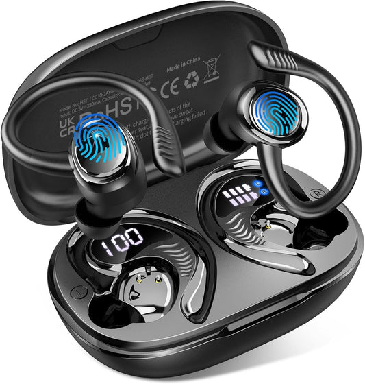 Wireless Earbuds, 2025 Bluetooth V5.4 Headphones Sport, Bluetooth Earbuds with 4 ENC Noise Cancelling Mics, 50H HD Stereo Bass Wireless Headphones, IP7, LED Display, USB-C Ear Bud for Workout/Running