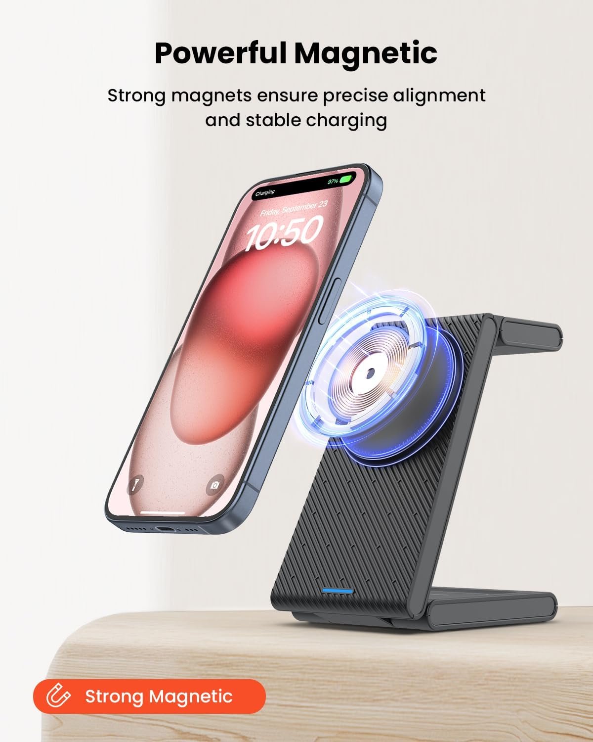 3 in 1 Wireless Charging Station Magnetic, Foldable Wireless Charger Stand for Multiple Devices, Wireless Charger for iPhone 16/15/14/13/12, Apple Watch 9/8/7/6/SE/5/4/3/2, AirPods 4/3/2/Pro