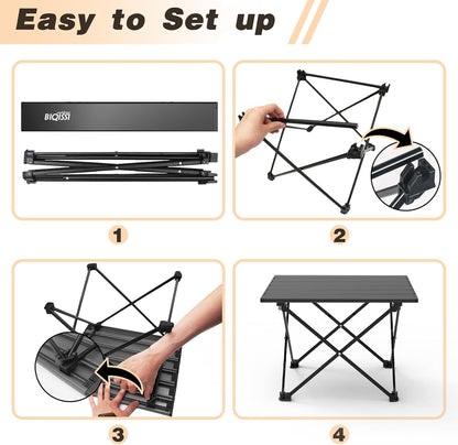 Portable Camping Table, Folding Small Camp Table with Travel Bag, Outdoor Lightweight Foldable Table for Beach, Outdoor Cooking, Hiking, Travel, Picnic, Camping Gear (Black)
