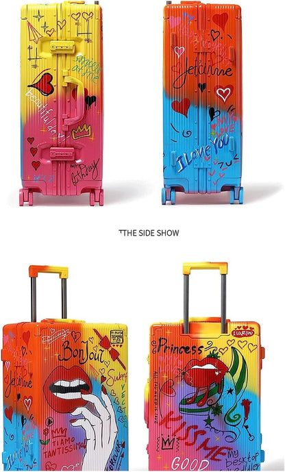 Practical Luggage Large Capacity Suitcases with Wheels Fashion Graffiti Luggage Adjustable Trolley Carry On Luggage Security Combination Lock Easy to Move